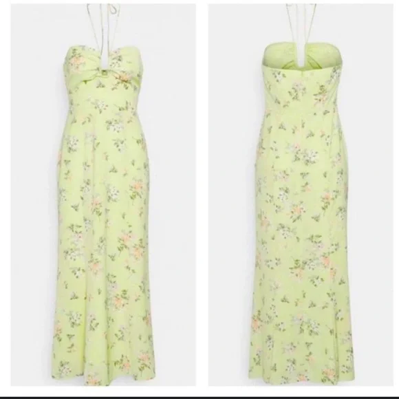 Abercrombie & Fitch Green Floral Halter Tie Neck Ultra Feminine Dress NWOT M - Picture 3 of 16
